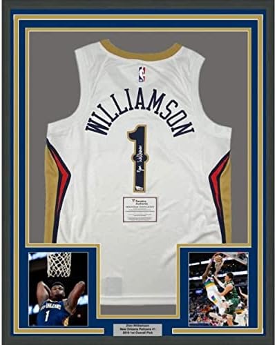 Uokvireni autogramirani / potpisan zion Williamson 33x42 Bijeli Nike Jersey Fanatics COA - autogramirani