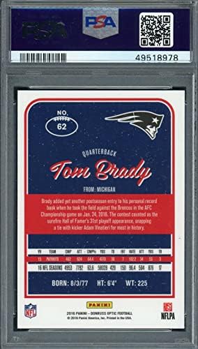 Tom Brady Panini Donruss Optic Football Card 62 Ocjenjina PSA 9