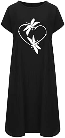 NOKMOPO seksi haljine za žene sa rukavima modne ljetne haljine za džep o o-vratu Ispis haljina s kratkim