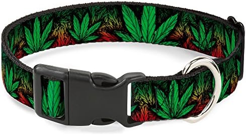 Plastic Clip Collar-Marihuana Haze Rasta Black-Wide-Large 18-32