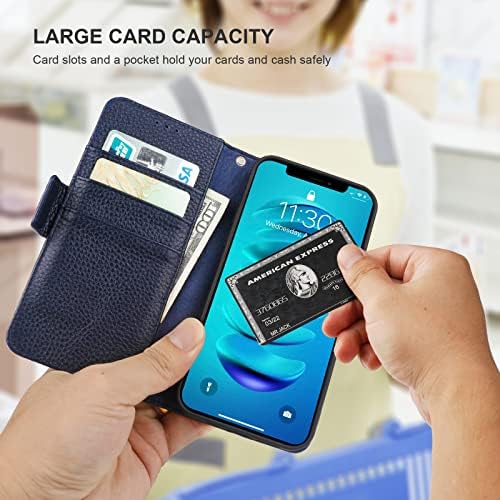 Bocasal torbica za novčanik za iPhone 14 Pro Max 5G, podrška od prave kože za bežično punjenje RFID Blokiranje