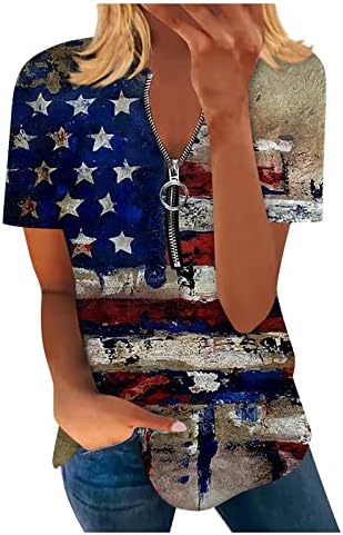 Ženska majica kratki rukav Dan za neovisnost za neovisnost grafički grafički patent zatvarača Top stilski osnovna majica bluza Ležerna majica