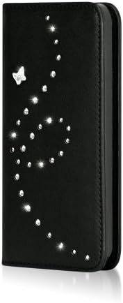 AYANO Mystique - crna kožna Flip Case Swarovski elementi za iPhone 5 / 5s w / Plastic Case-mys-pp-bkc-fc-ip-c