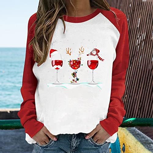 Ružni božićni džemperi za žene moda 2023 Novogodišnja crewneck dugih rukava s dugim rukavima vino naočale