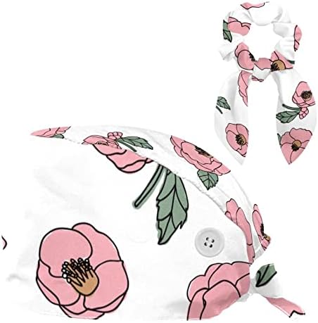 Podesiva radna kapa s duksevanjem pogodna i luk kose Scrunchy sretan labud s ružičastim cvijećem uzorak