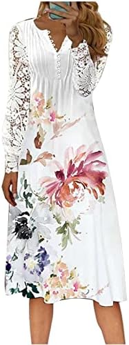 Ženska čipka za patchwork Frat Maxi haljine cvjetni V izrez ruffle duge haljine maxi haljine plaže koktel