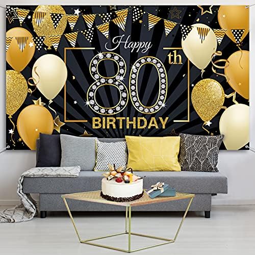 Happy 80th birthday Backdrop Banner Extra Large Black and Gold 80th Birthday Photo Booth Backdrop fotografija