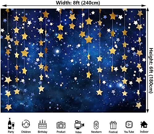 8x6ft Twinkle Twinkle Little Star pozadine tamnoplava galaksija zvjezdano nebo zlato svjetlucanje pozadina