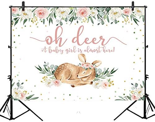 Avezano Woodland Baby Shower Backdrops Pink Floral Girl Deer Baby Shower Photo Background Greenery Fawn