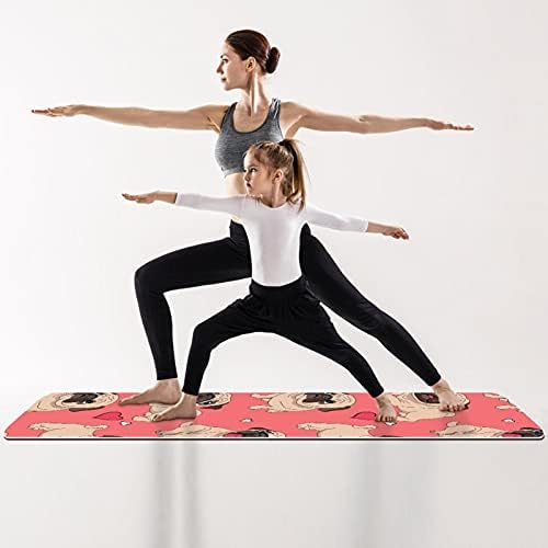 Debela neklizajuća Vježba & amp; fitnes 1/4 prostirka za jogu sa pametnim ružičastim printom mopsa za kućne