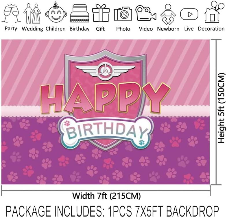 Yriujul 96x72inch Pink pas Paw Logo rođendan pozadina za dječake djevojke Cartoon Party Dekoracije fotografija