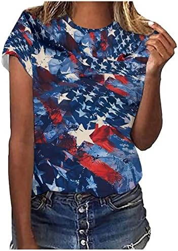 Žene patriotske majice Dan neovisnosti Stripe Stripes Resipted Ljetni casual okrugli vrat kratki rukav bluza