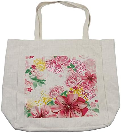 Ambesonne cvjetna torba za kupovinu, egzotično Božursko cvijeće i lišće sa tačkama, ekološka torba za višekratnu